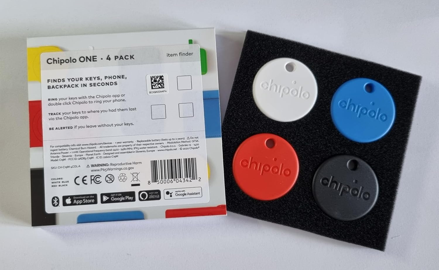 ONE - Key Finder, Bluetooth Tracker for Keys, Backpack, Item Finder, Premium Features, Out of Range Alerts, Works with  App (Ios & Android Compatible) (Blue, Black, RED, White)