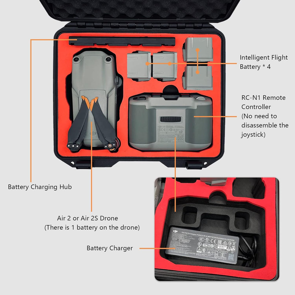 Mavic Air 2/ Air 2S Waterproof Hard Case, Double Layer, Small & Portable Carrying Case,Compatible with DJI Air 2/Air 2S Fly More Combo,Professional Drone Accessories(Does Not Include Drones)