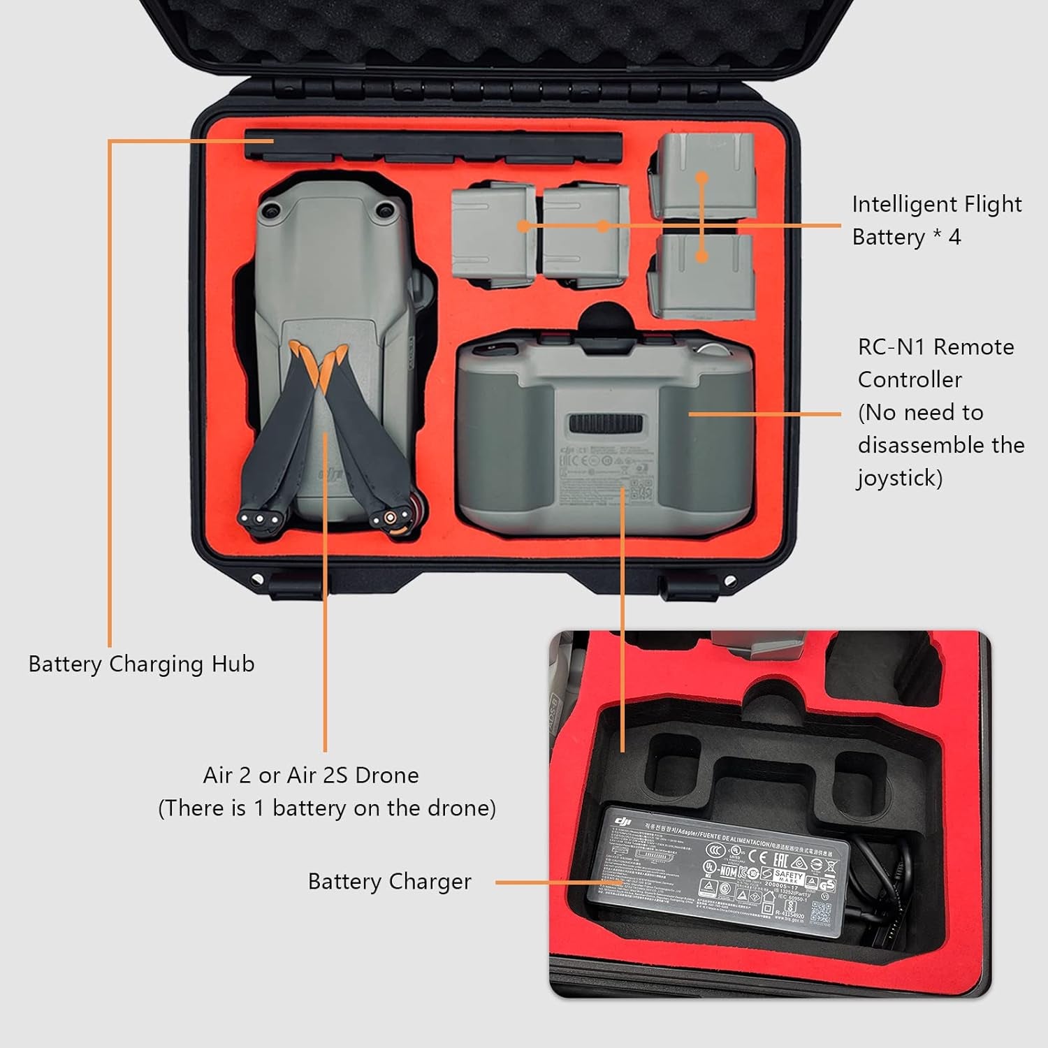 Mavic Air 2/ Air 2S Waterproof Hard Case, Double Layer, Small & Portable Carrying Case,Compatible with DJI Air 2/Air 2S Fly More Combo,Professional Drone Accessories(Does Not Include Drones)