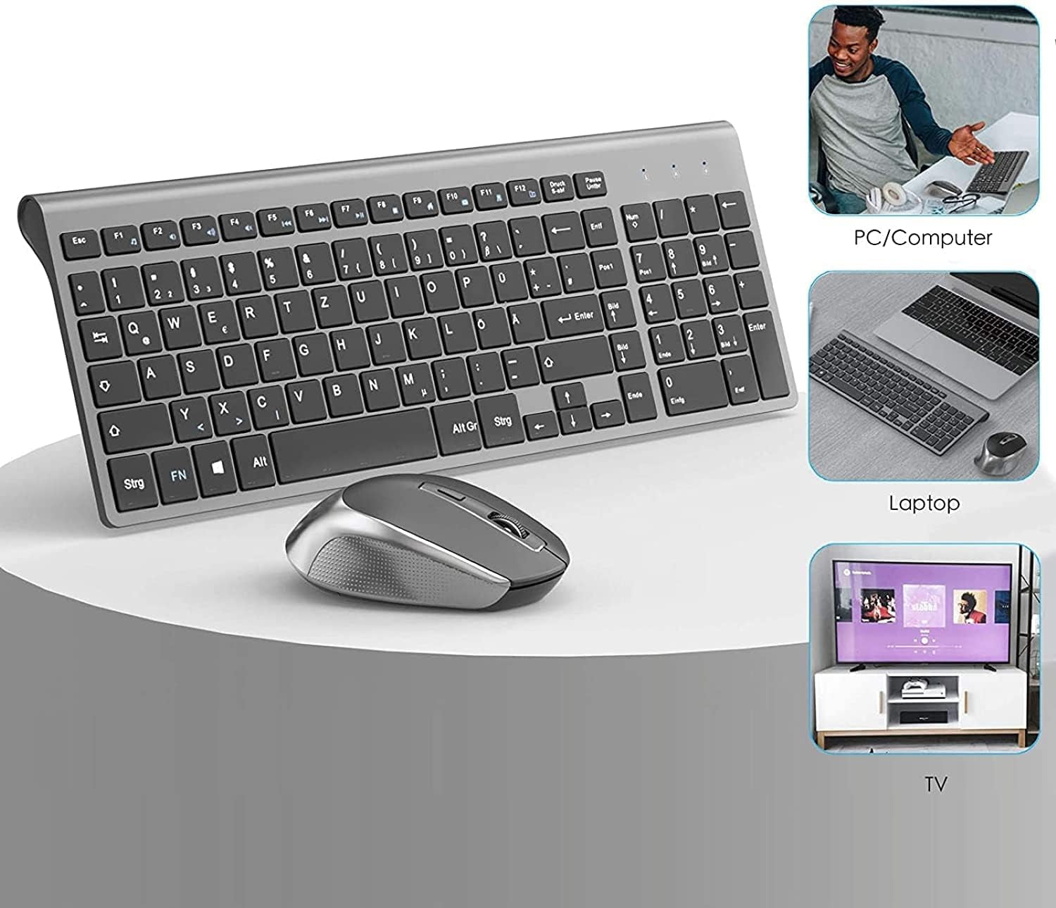 Wireless Keyboard Mouse Combo,  2.4G Ergonomic Computer Keyboard,Ergonomic Wireless Mouse for Pc,Windows, Laptop, Desktop, Chromebook,Mac-Grey