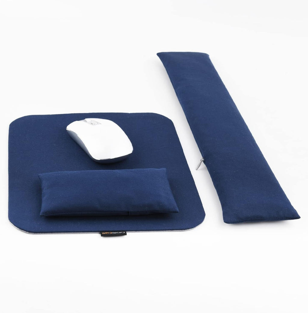 Large Mouse Pad with Wrist Support and Keyboard Wrist Rest Bean Bag Set, Ergonomic Mouse Keyboard Arm Rest Cushion Filled Ergo Beads, Easy Typing Office (Navy Blue)