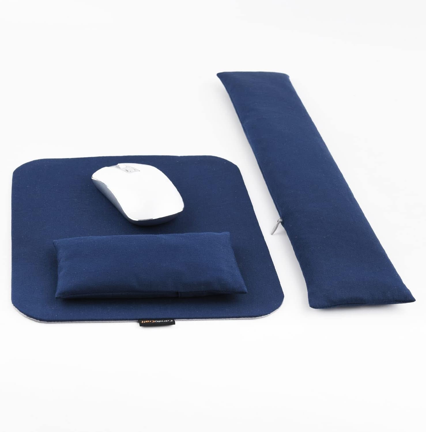 Large Mouse Pad with Wrist Support and Keyboard Wrist Rest Bean Bag Set, Ergonomic Mouse Keyboard Arm Rest Cushion Filled Ergo Beads, Easy Typing Office (Navy Blue)