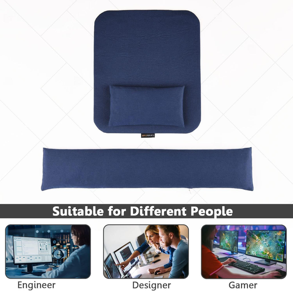 Large Mouse Pad with Wrist Support and Keyboard Wrist Rest Bean Bag Set, Ergonomic Mouse Keyboard Arm Rest Cushion Filled Ergo Beads, Easy Typing Office (Navy Blue)