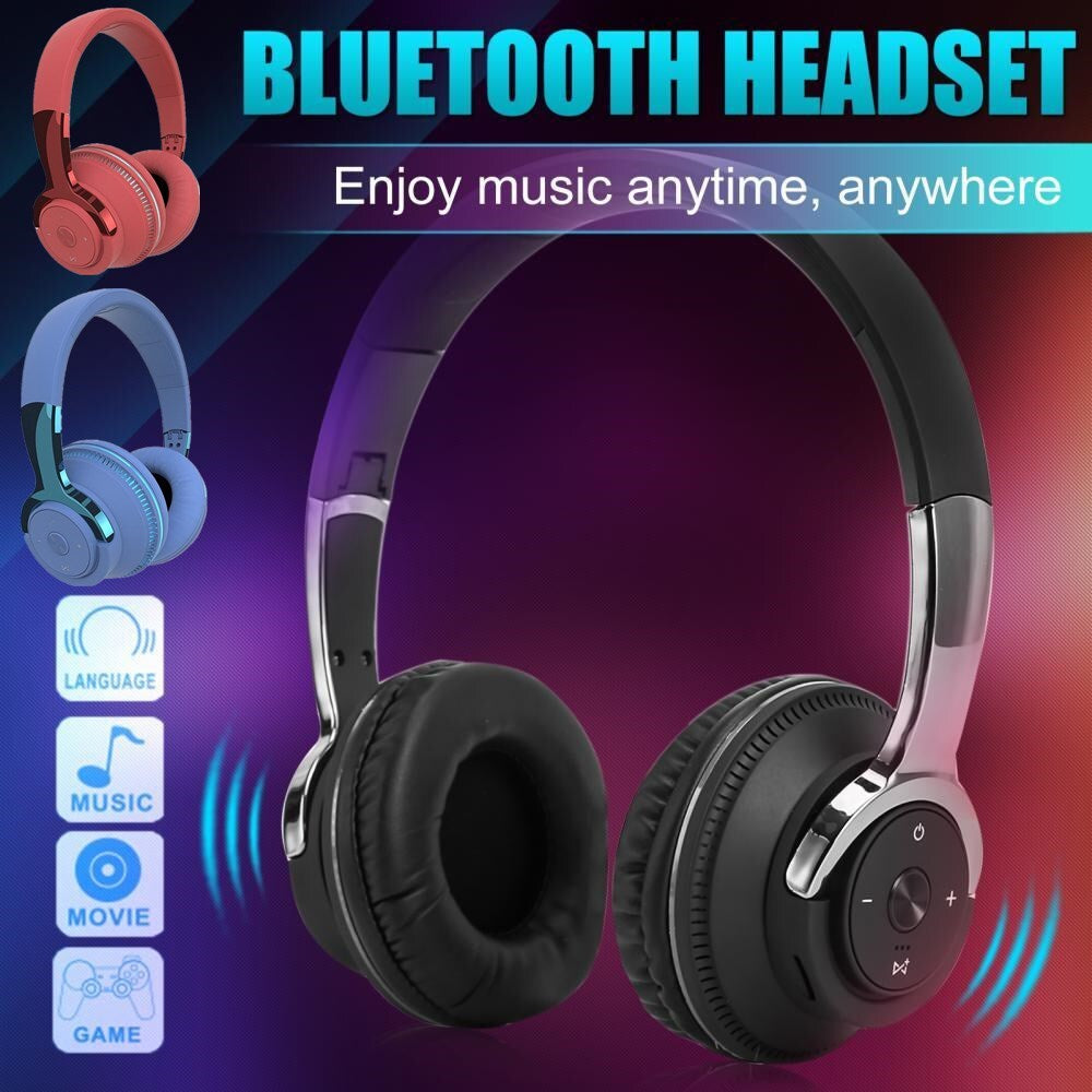 Wireless Bluetooth 5.1 Headphones over Ear LED Headset Stereo Noise Cancelling