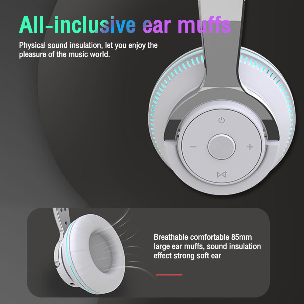Wireless Bluetooth 5.1 Headphones over Ear LED Headset Stereo Noise Cancelling