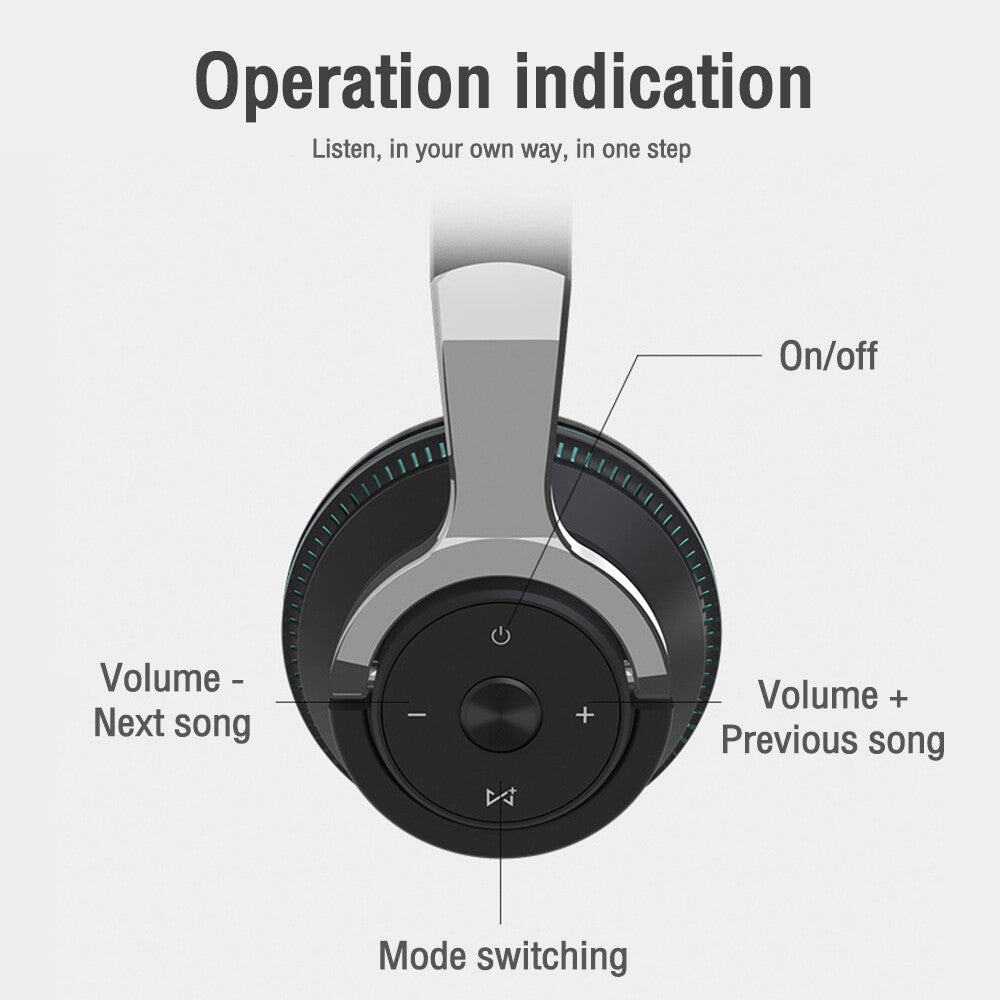 Wireless Bluetooth 5.1 Headphones over Ear LED Headset Stereo Noise Cancelling