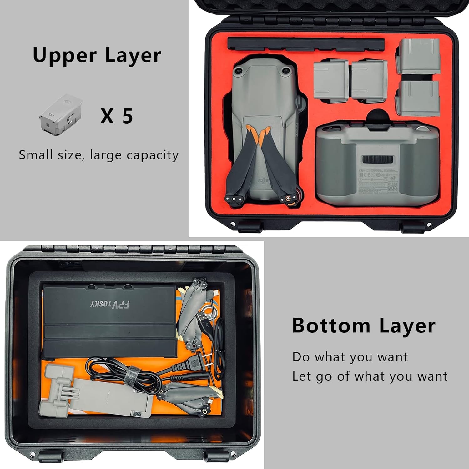 Mavic Air 2/ Air 2S Waterproof Hard Case, Double Layer, Small & Portable Carrying Case,Compatible with DJI Air 2/Air 2S Fly More Combo,Professional Drone Accessories(Does Not Include Drones)
