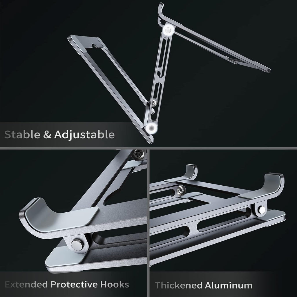 Laptop Stand for Desk - Adjustable Laptop Holder, Portable Laptop Riser with Multi-Angle Height Adjustable Computer Stand for Macbook Air/Pro and More Notebooks 10-17.3" - Grey